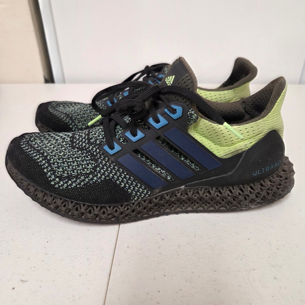 Adidas Ultra 4D Mens 9.5 Running Shoes Core Black Carbon Beam Yellow GX6366
